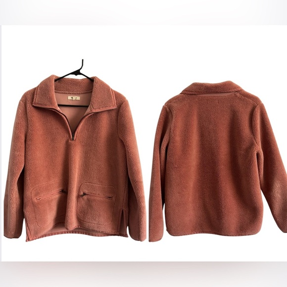 Madewell Dusty Pink Sherpa Pullover Quarter Zip Pullover Zip Pockets Size Small - Picture 5 of 15
